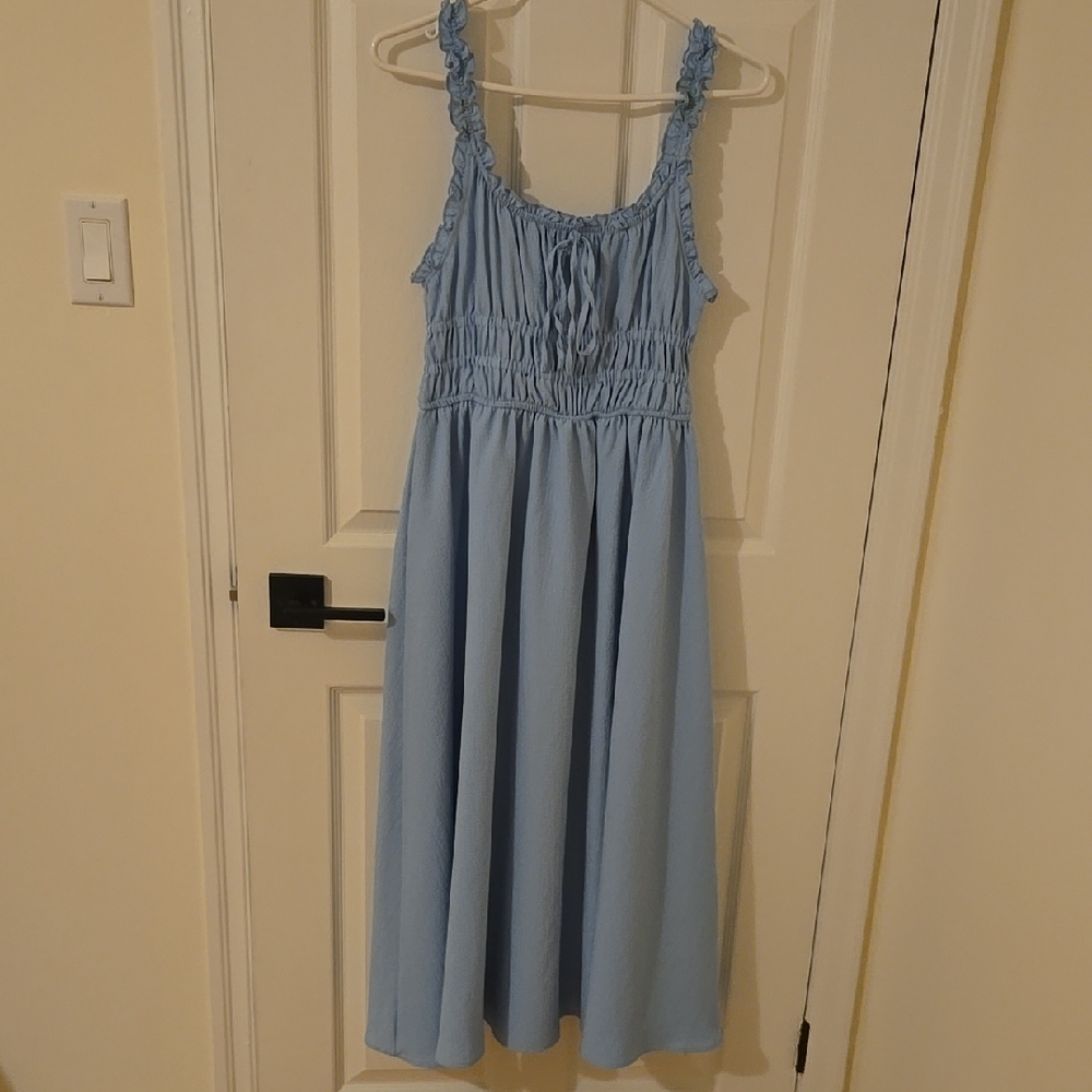 Blue Ruffled Strap Midi Dress